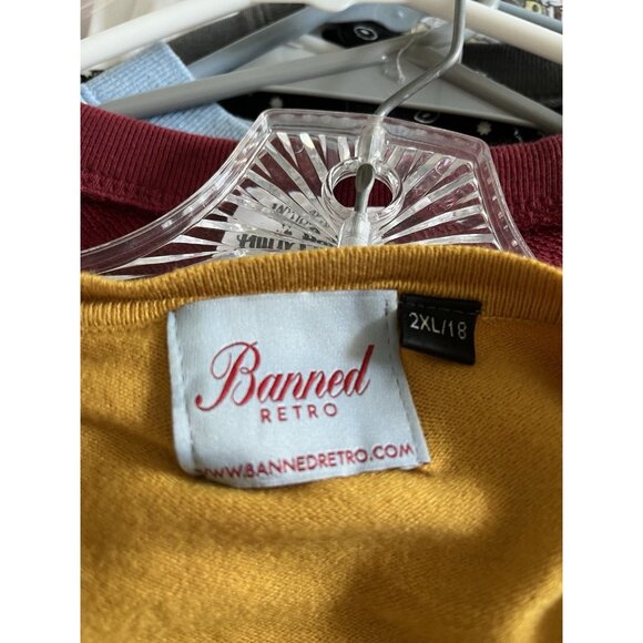 Banned Retro Ladies Cat Kitten Cardigan XL Used Yellow Gold - Picture 4 of 5